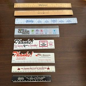 Vintage Rulers Advertising Industrial Wood Ennis Wescott Antique Shop Smalls Lot